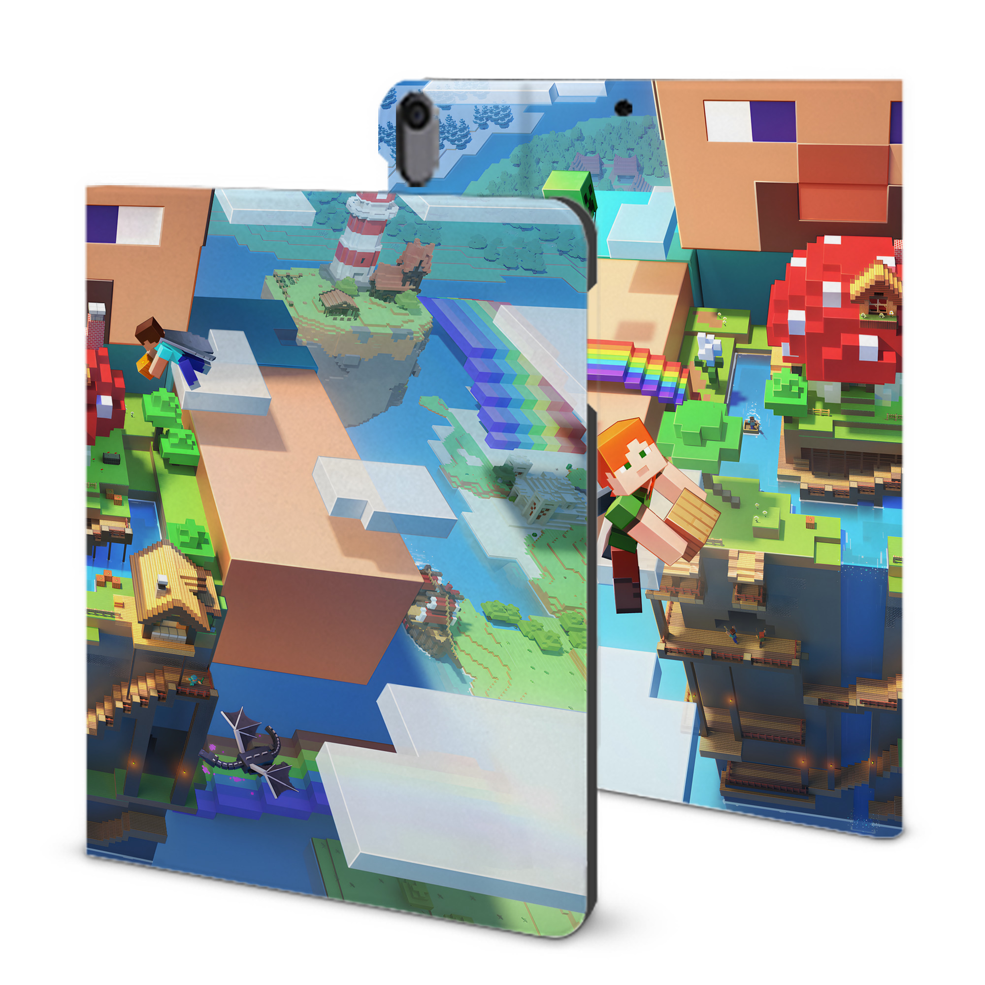 （画像用） マインクラフト ブロックの世界 Minecraft MC Block world IPad ケース ブック型 PUレザー TPU 耐衝撃 軽量 薄型 ペン収納なし 全面保護 IPad 各モデル対応